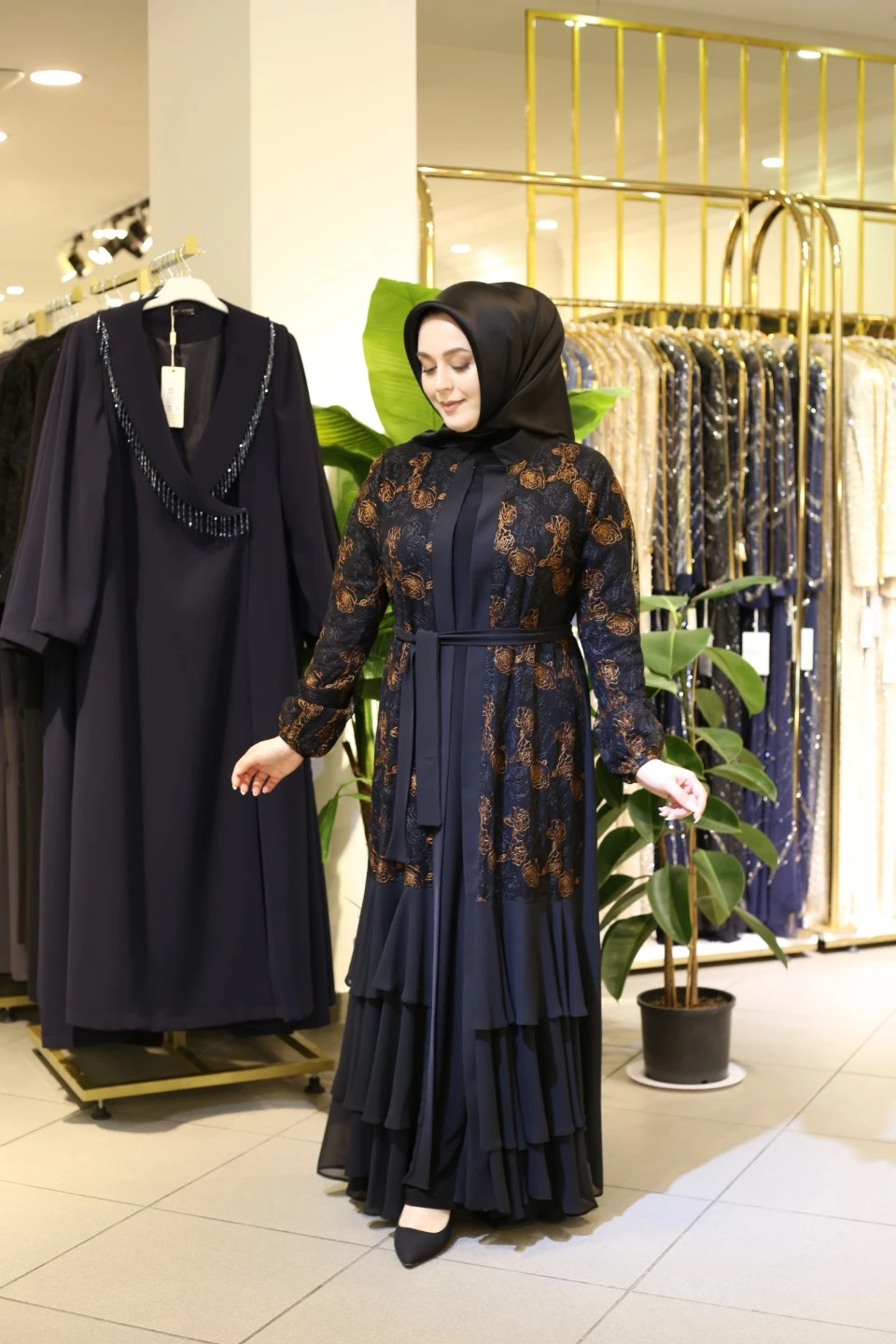 TURUNCU GÜL ABAYA TAKIM 7093 KOD