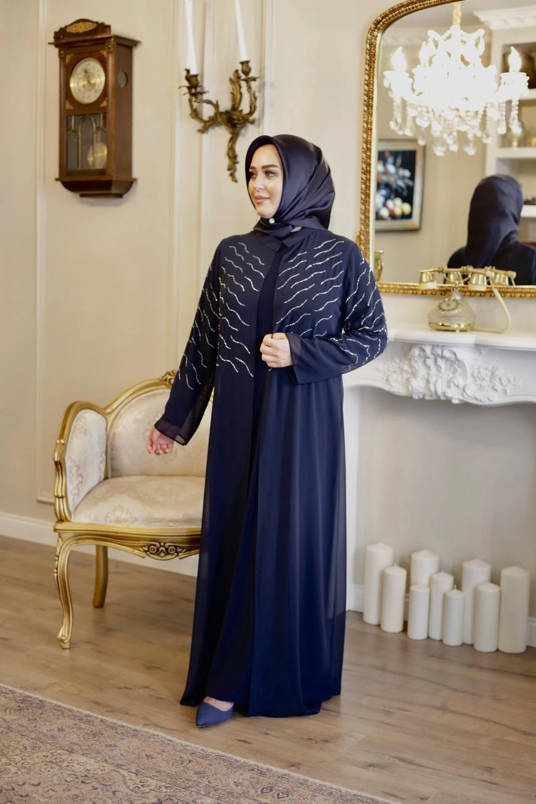 TAŞ BASKILI ŞİFON ABAYA TAKIM 7129 KOD