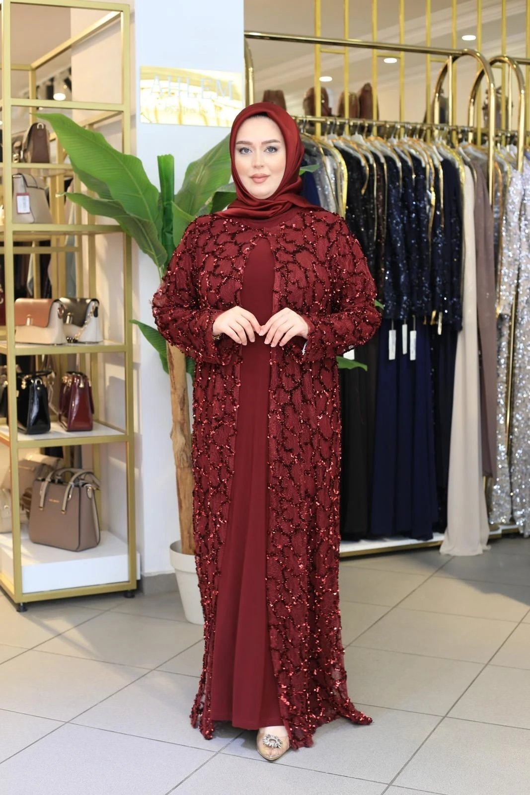 TAŞLI ABAYA TAKIM BEY701 KOD