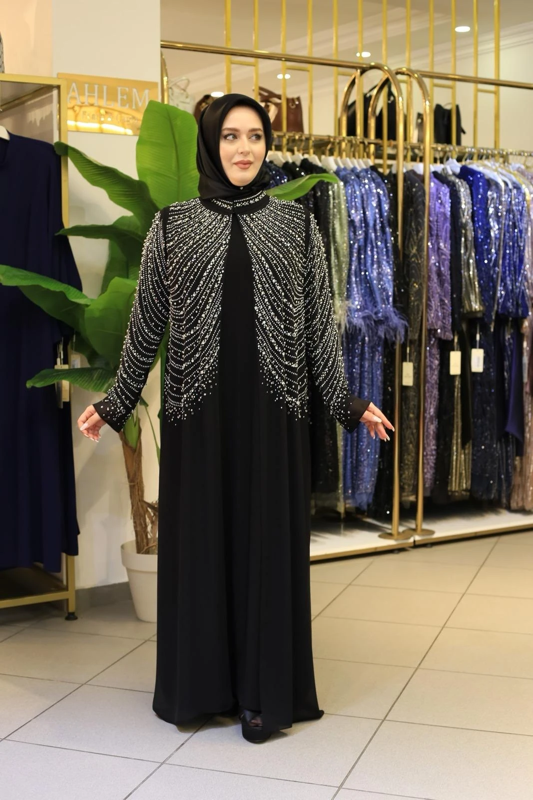 SAWAROSKİ TAŞLI ABAYA TAKIM BEY804 KOD