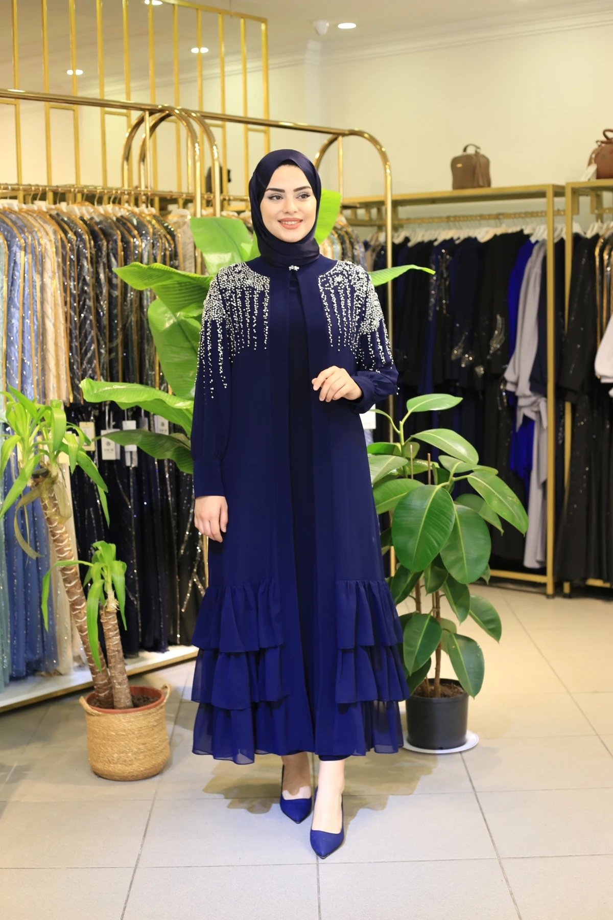 BEYAZ TAŞLI ABAYA TAKIM 5128 KOD