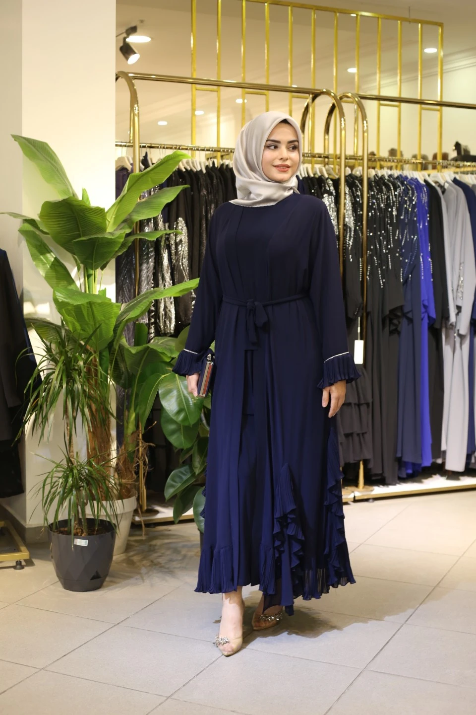 KEMERLİ ŞİFON ABAYA TAKIM 5361 KOD