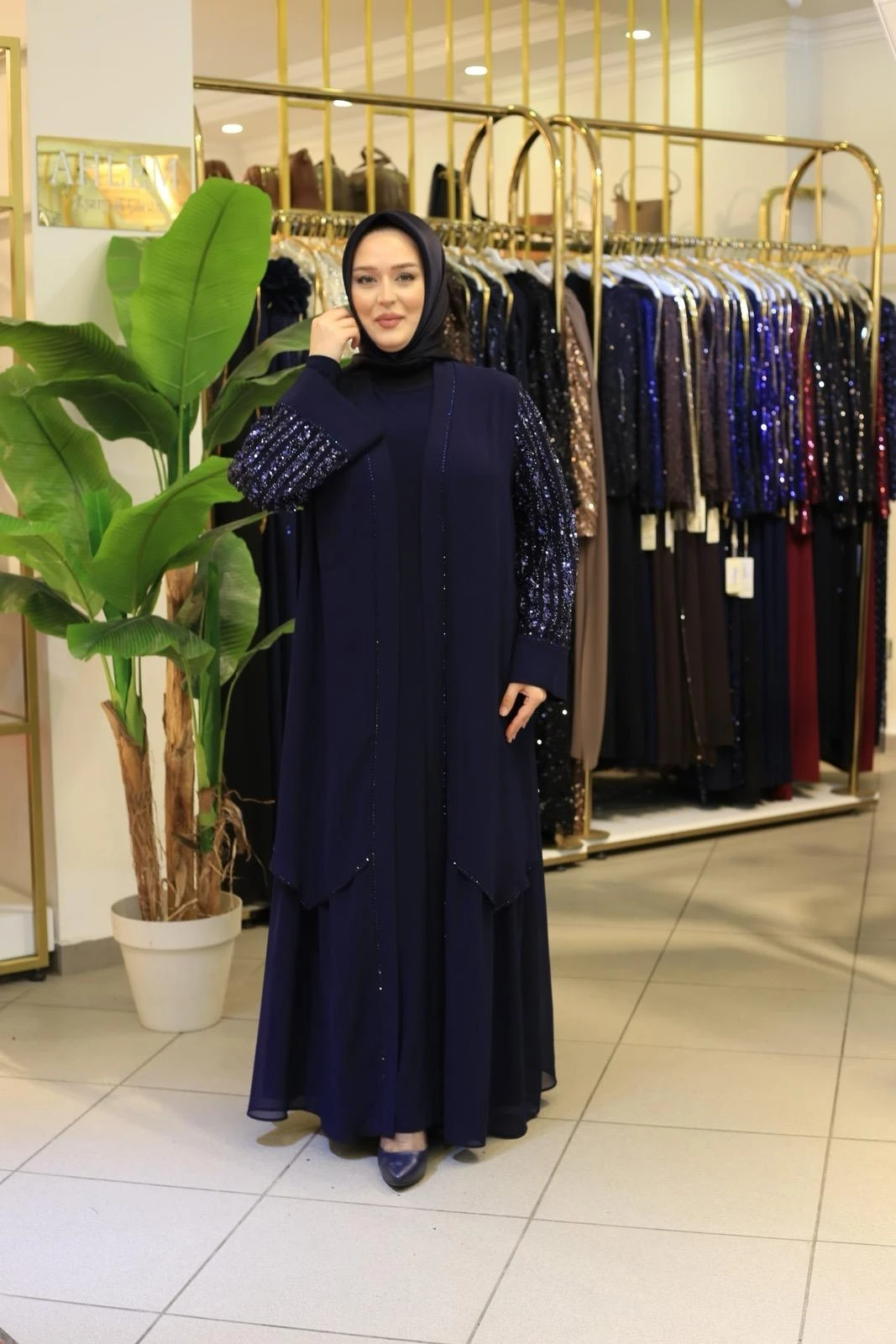 ŞİFON TAŞ BASKILI ABAYA TAKIM 5511 KOD