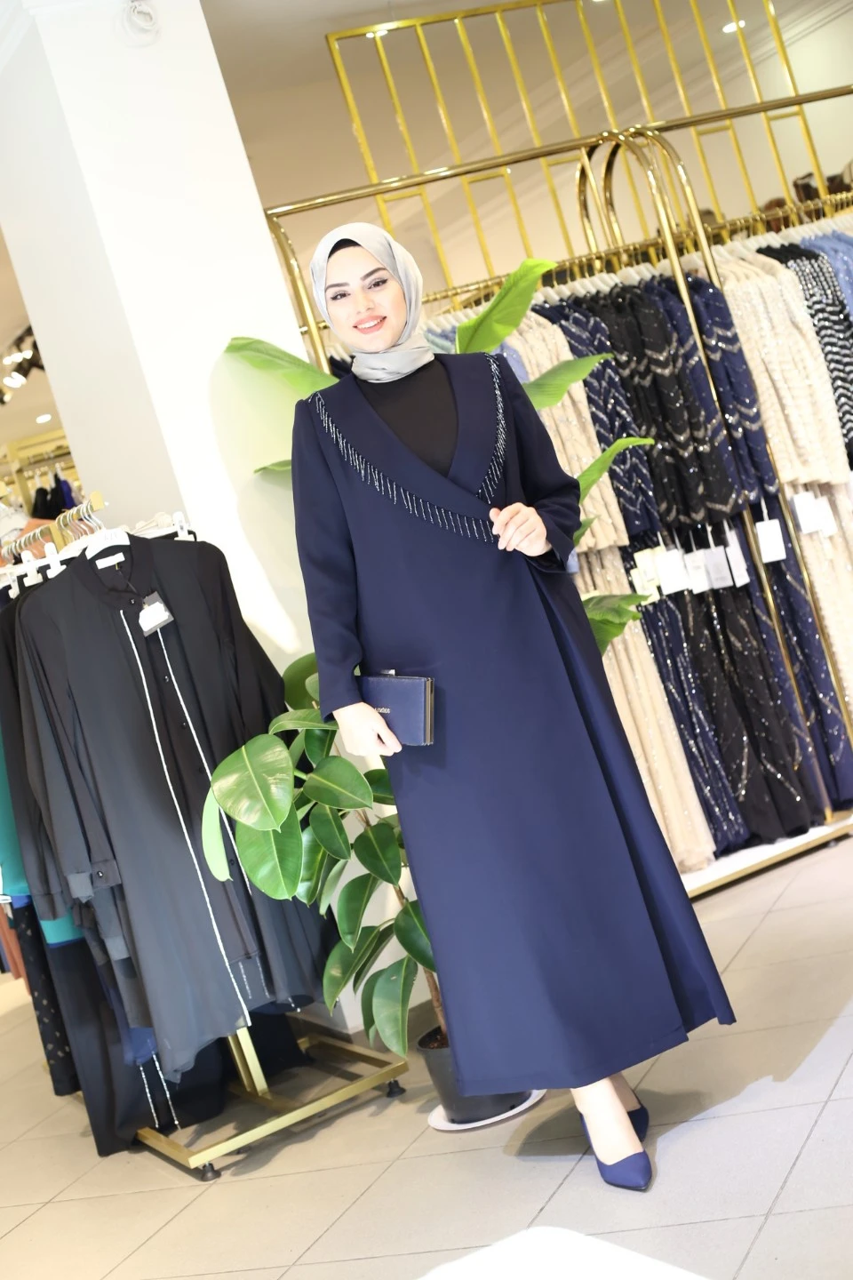 CEKET YAKA TAŞLI ABAYA 5602 KOD