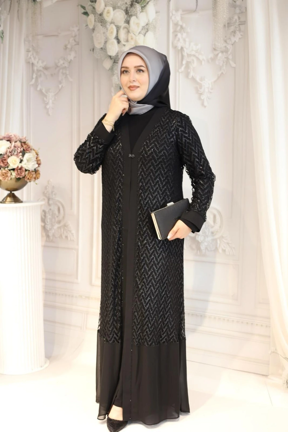 KENDİNDEN SİM DESENLİ ABAYA TAKIM 5724 KOD