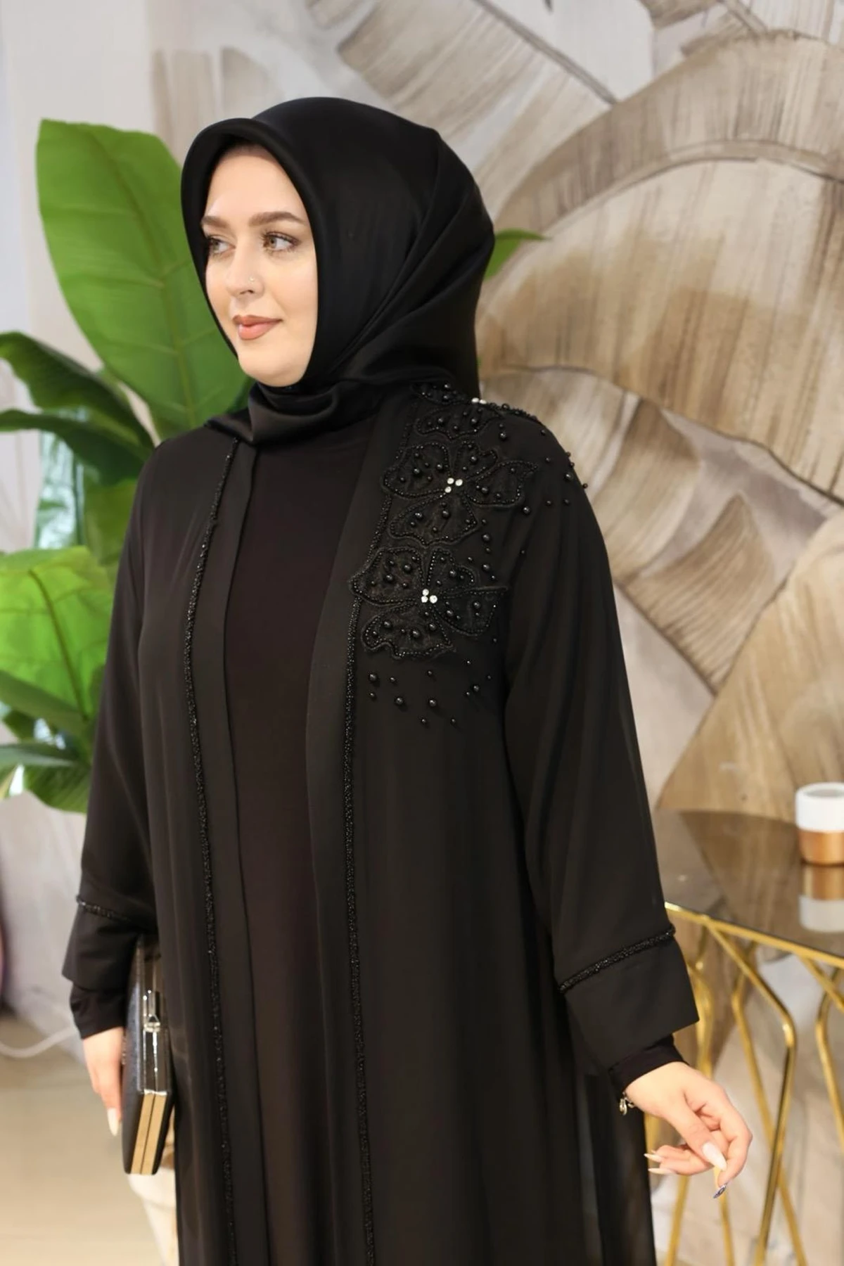 OMUZU ÇİÇEK GÜPÜRLÜ ABAYA TAKIM 5730 KOD