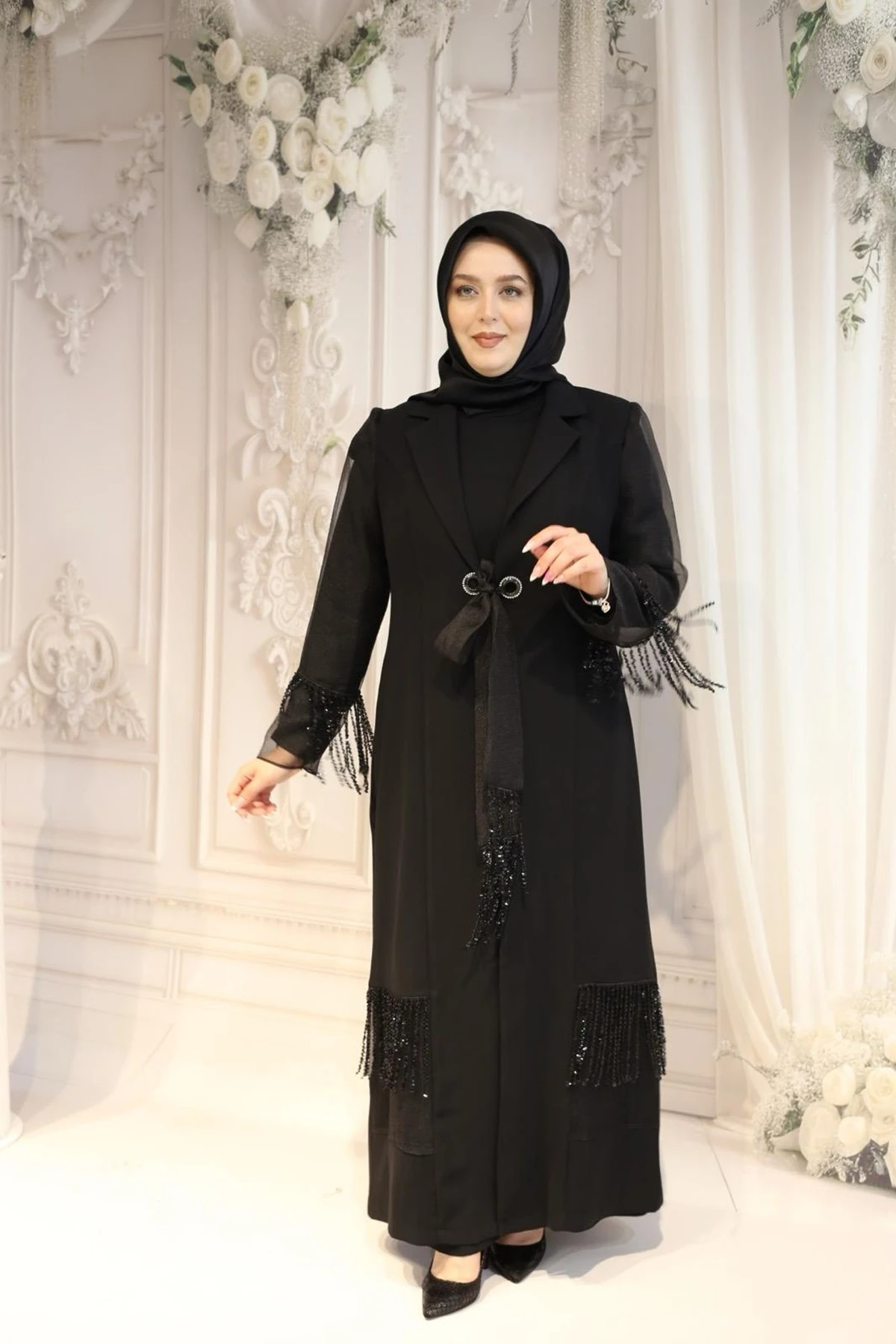ORGANZE DETAYLI ABAYA TAKIM 5801 KOD